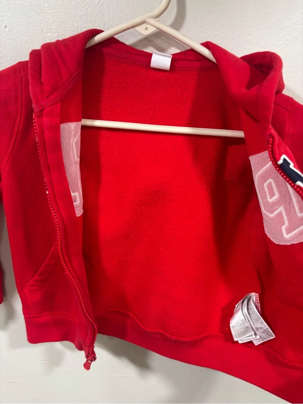 GAP Red Hooded Zip-Up Sweatshirt with Navy Logo